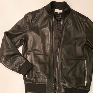 Offical Reiss Black Lamb Skin Leather Bomber Jacke